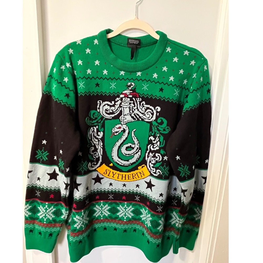 Harry Potter Slytherin House Crest Ugly Christmas Sweater Green Black XL